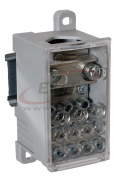 Jaotusklemm Al/Cu PVB 400-3/8, 185/185mm²/ 3x 35mm², 8x 16mm², 400A 1000VAC/DC, kompl. markerid, TS35, paigaldusplaat, Pollmann, hall