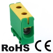 Universal Terminal Block Al/Cu UK16/1PE, 1P (2holes) 1.5-16mm² 75/85A 690V, Hex4 1.5Nm 1.5mm², 3.5Nm 2.5..6mm², 7Nm 10..16mm², TS35, yegr