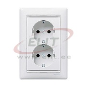 FM Socket Valena, 2x 2P+E Schuko, 16A 250VAC, 2.5mm² screw clamp, incl. frame, mount in 1gang Ø60mm box, white