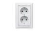 FM Socket Valena, 2x 2P+E Schuko, 16A 250VAC, 2.5mm² screw clamp, incl. frame, mount in 1gang Ø60mm box, white